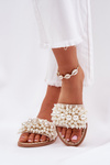 Жіночі Плоскі Сандалі З Декоративними Перлинами Бежеві Aricca