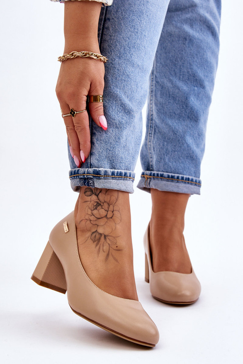 Шкіряні човники на блочному каблуці Sergio Leone PB178 Бежеві