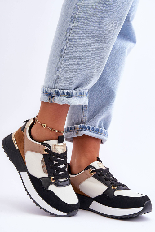 Жіноче стильне спортивне взуття бежево-чорне Katenia