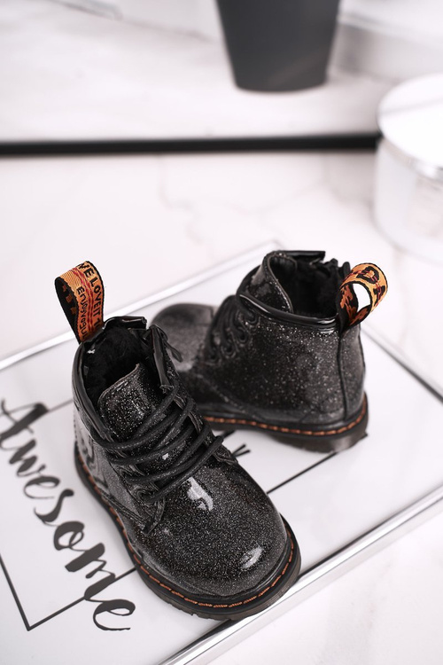 Чоботи дитячі теплі на блискавці лаковані чорний Містор