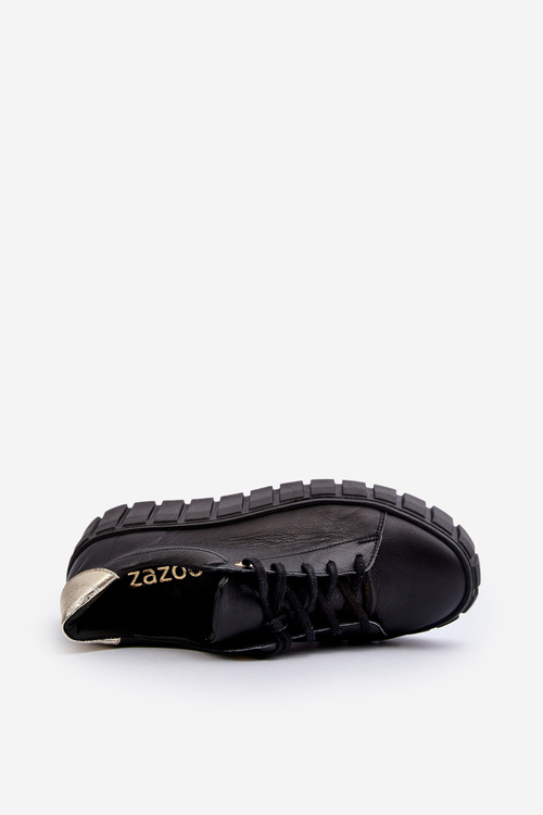 Жіночі шкіряні туфлі на масивній підошві Zazoo 2919 Чорні