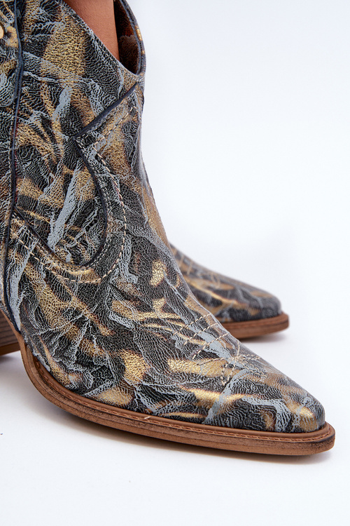 Жіночі шкіряні ковбойські чоботи на підборах Maciejka 05776-13 Сині