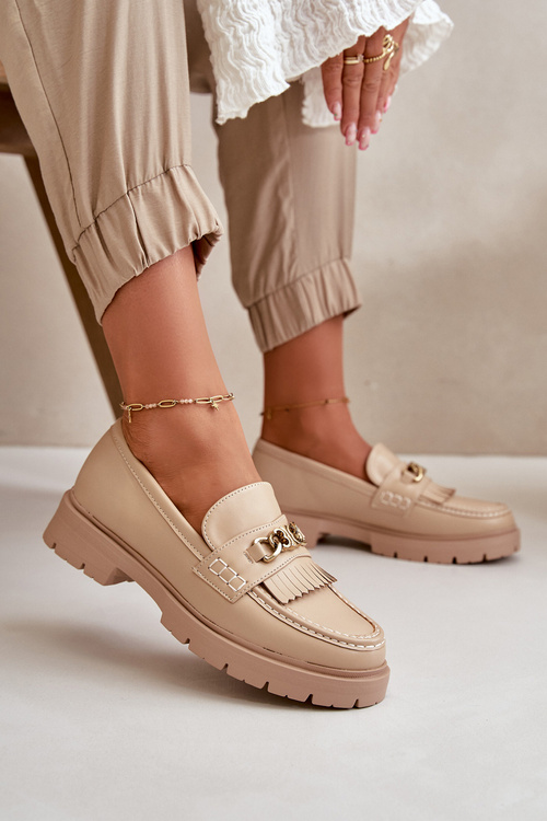 Жіночі мокасини з екошкіри з золотистим декором Бежеві Zanita