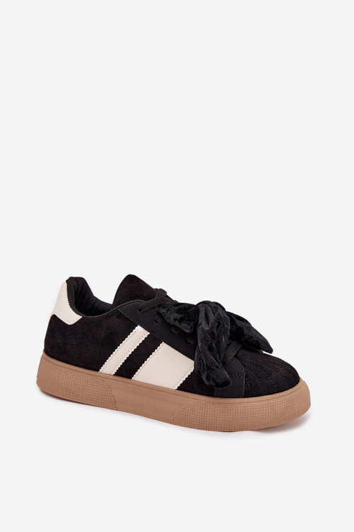 Жіночі кросівки з замшевим бантом чорні Ashlyn