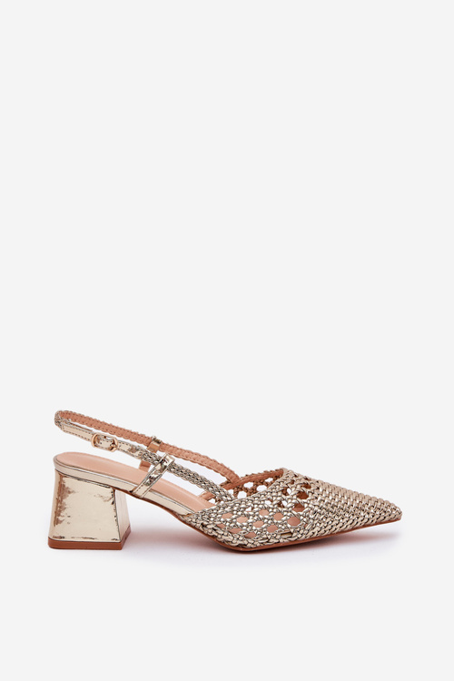 Сандалі На Каблуку З Плетінням І Загостреними Носками Золоті Resterri