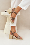 Zazoo 40386 Жіночі Шкіряні Сандалі На Блоковому Каблуці Леопард Коричнево-Бежеві