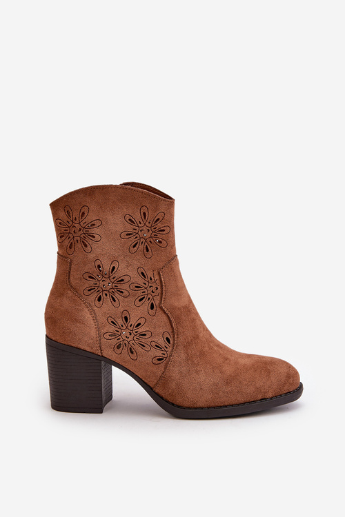 Чоботи з перфорованою халявою на каблуці Еко Замша Коричневий Невишія