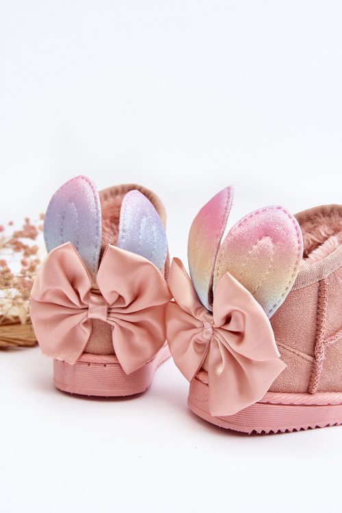 Снігові черевики для дівчинки на підкладці зі стрічками Meriva рожевого кольору