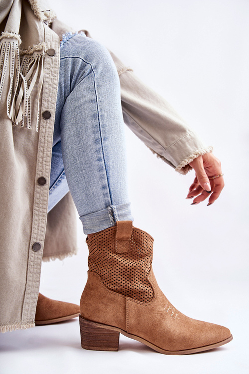 Замшеві ажурні ковбойські чоботи з відстрочкою Camel Elvire