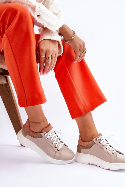 Зручні шкіряні кросівки на платформі бежеві Alisane