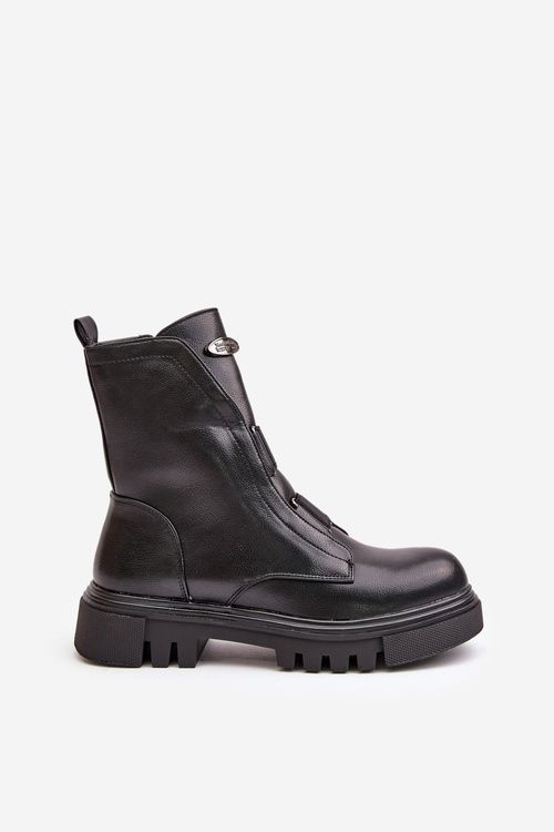 Ботильйони теплі робочі жіночі на блискавці з еко шкіри чорні Mailyra