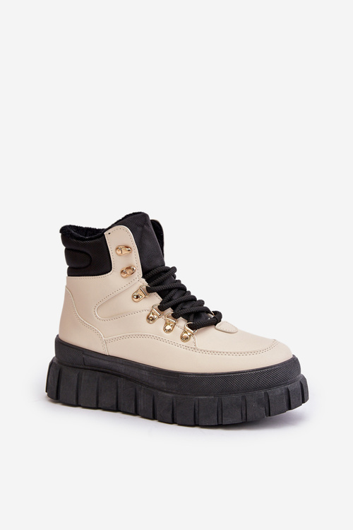 Жіночі утеплені ботильйони на платформі бежеві Jelenia