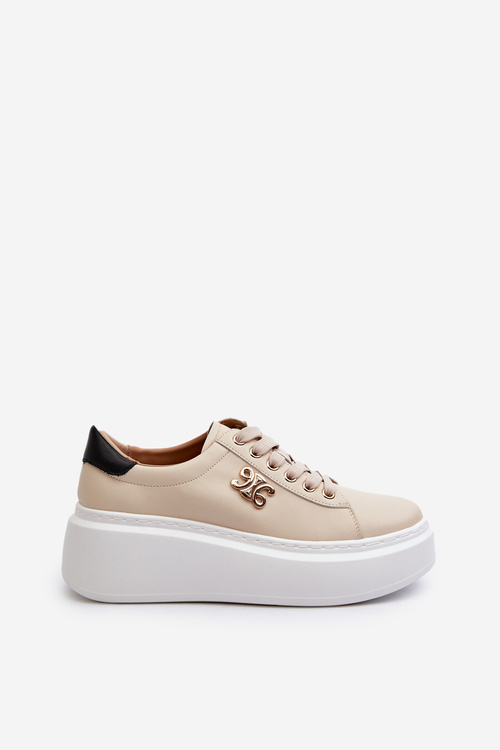 Бежеві жіночі шкіряні кросівки на платформі Pernalia