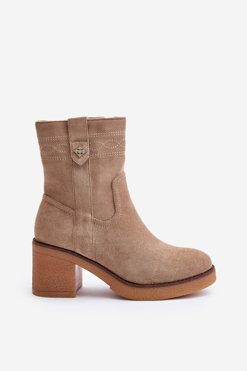 Утеплені жіночі чоботи на підборах бежеві Vailia