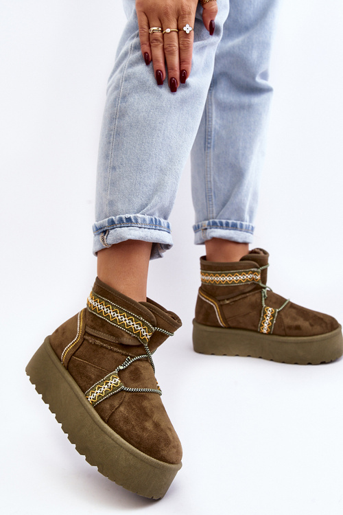 Жіночі снігові черевики на товстій підошві та шнурівці, зелені Milson