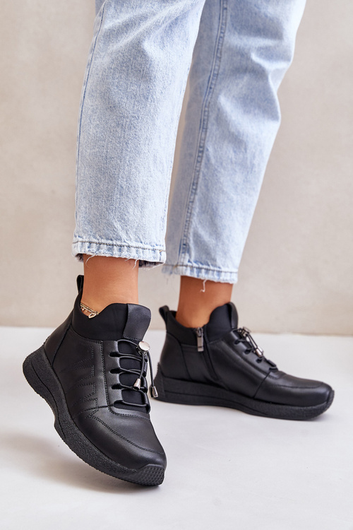 Теплі спортивні шкіряні черевики на блискавці чорні Artiker 55C0041