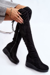 Жіночі високі чоботи на танкетці Elori чорного кольору
