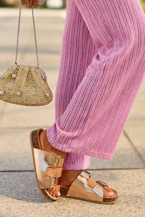 Жіночі коркові босоніжки на платформі з золотистими пряжками