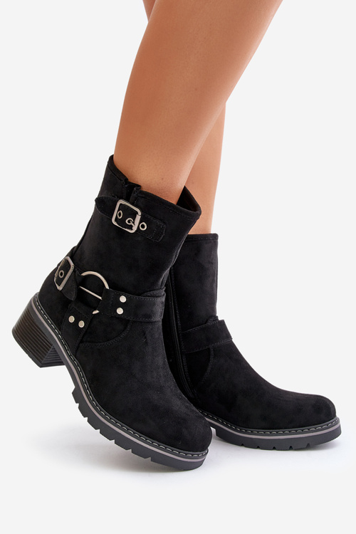 Жіночі черевики на низькому каблуці з пряжками Чорні Zudra