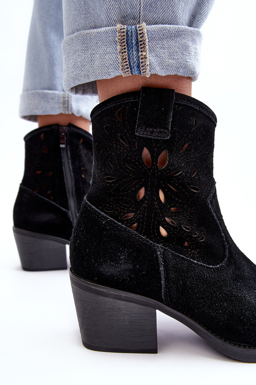 Замшеві ковбойські чоботи з мереживом D&A SN622-20 Чорні