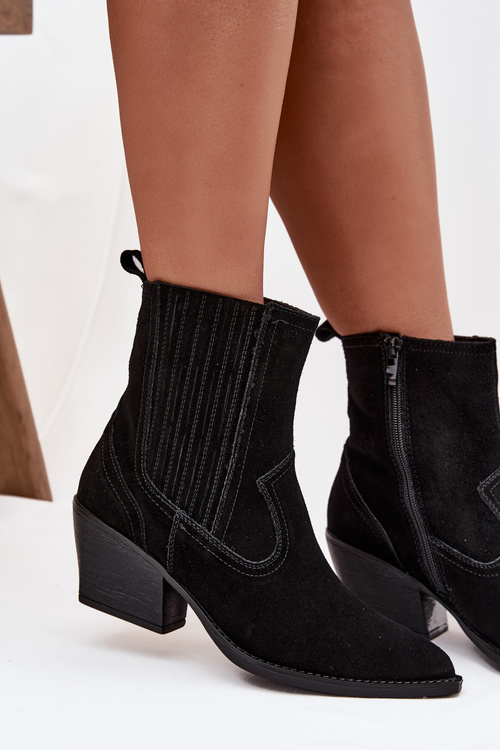 Замшеві ковбойські чоботи жіночі на каблуці утеплені чорні Dylira