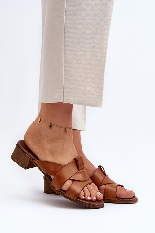 Zazoo 40236 Шкіряні жіночі мюлі на низькому каблуці коричневого кольору