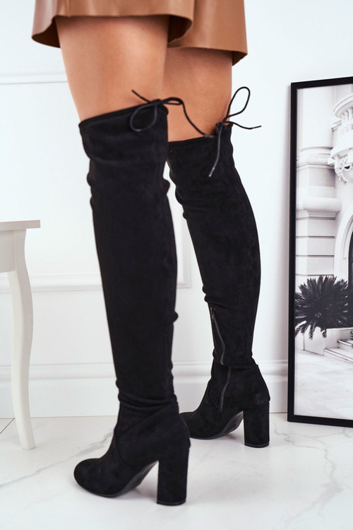 Жіночі високі чоботи замшеві чорні Highso