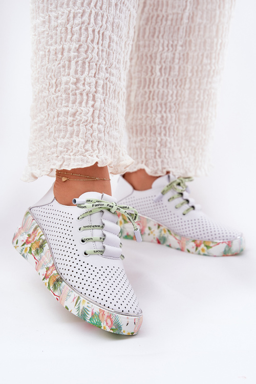 Шкіряні Черевики На Танкетці З Візерунком Artiker 54C1807 Біло-Зелені