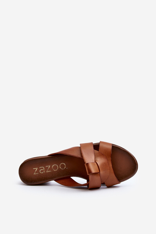 Zazoo 40236 Шкіряні жіночі мюлі на низькому каблуці коричневого кольору