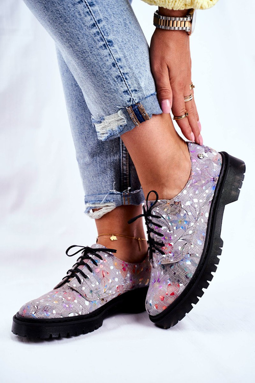 Жіночі броги оксфорди сірі шкіряні Maciejka 04087-13