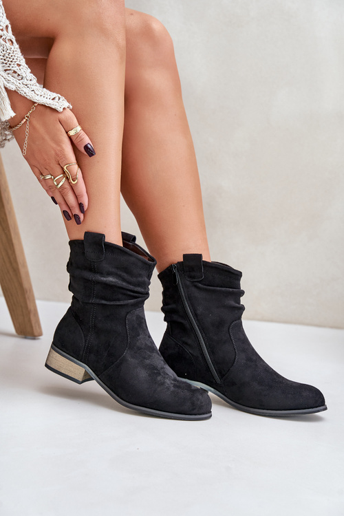 Теплі ботильйони з рюшами на низькому каблуці Чорні Elletinnia