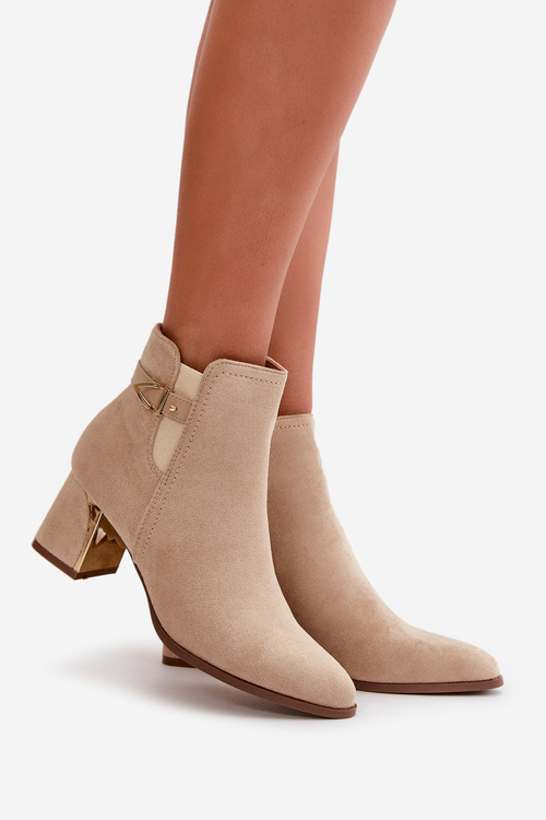 Жіночі ботильйони на блискавці еко замша світло-бежева Bonucci