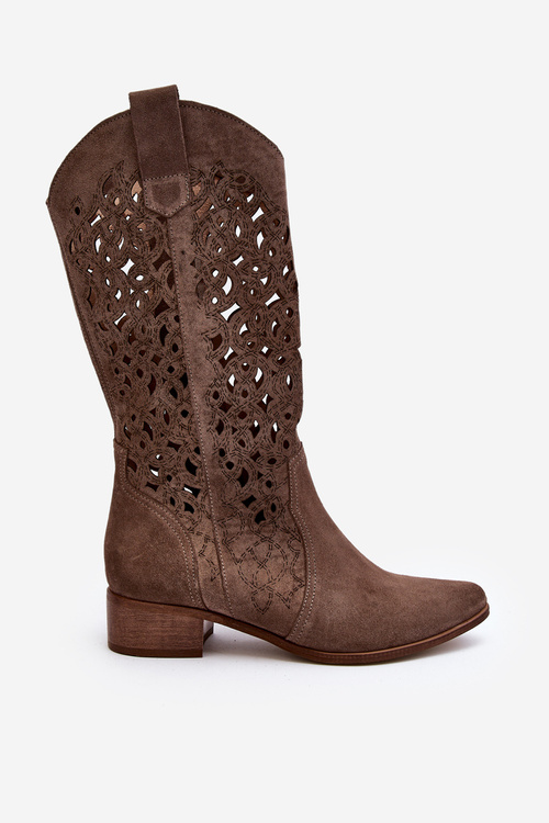 Жіночі чоботи Zazoo 3403 на шнурівці на низькому каблуці темно-бежеві