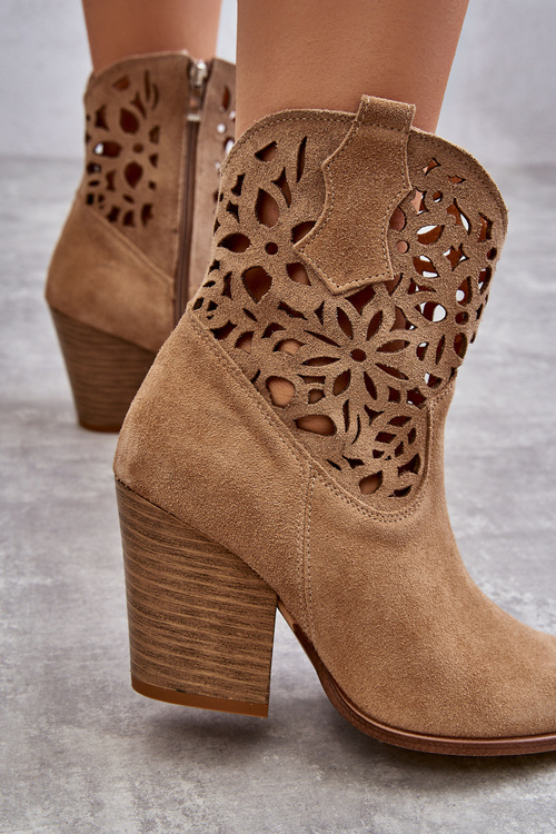 Замшеві ажурні ковбойські черевики Lewski Shoes 3265 Темно-бежевий