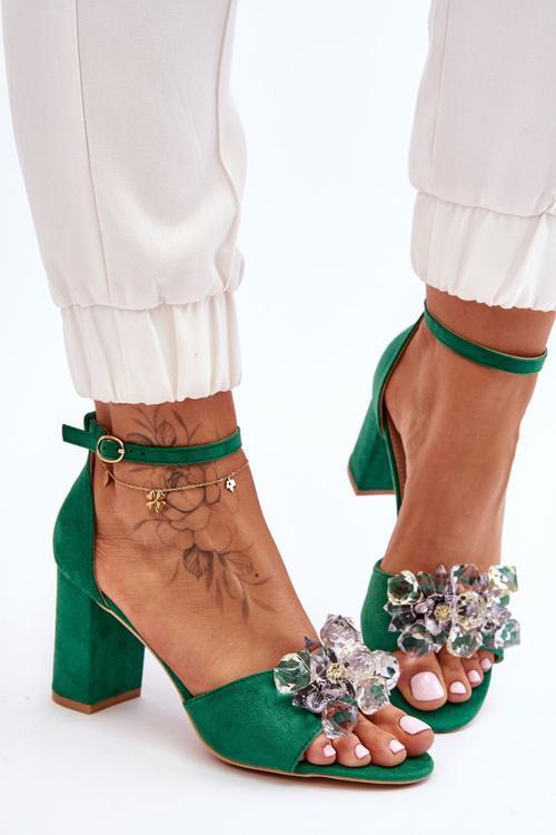 Елегантні босоніжки на високому каблуці з кристалами Зелений Камерон