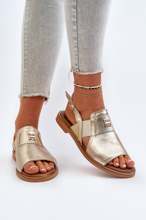 Золоті жіночі шкіряні босоніжки Zazoo 40385
