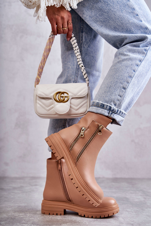 Жіночі шкіряні черевики на блискавці бежеві Navarra