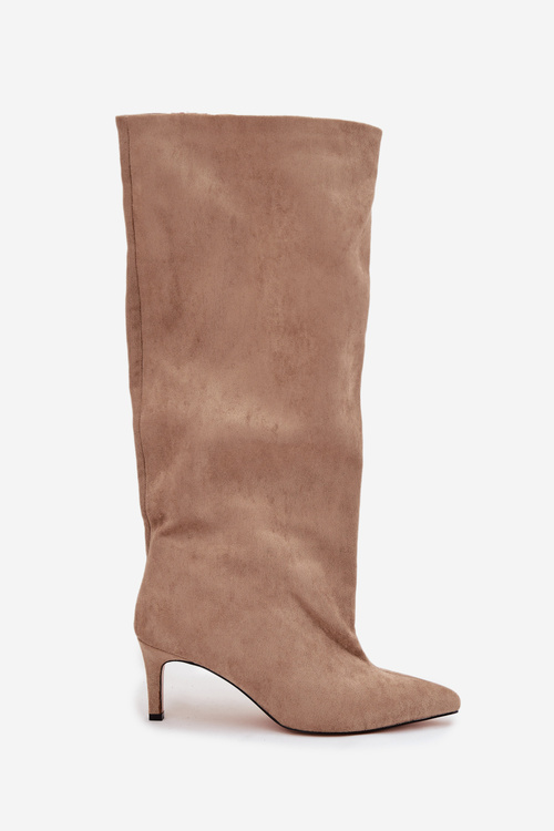 Приспілувати жіночі чоботи на підборах бежеві Taffine