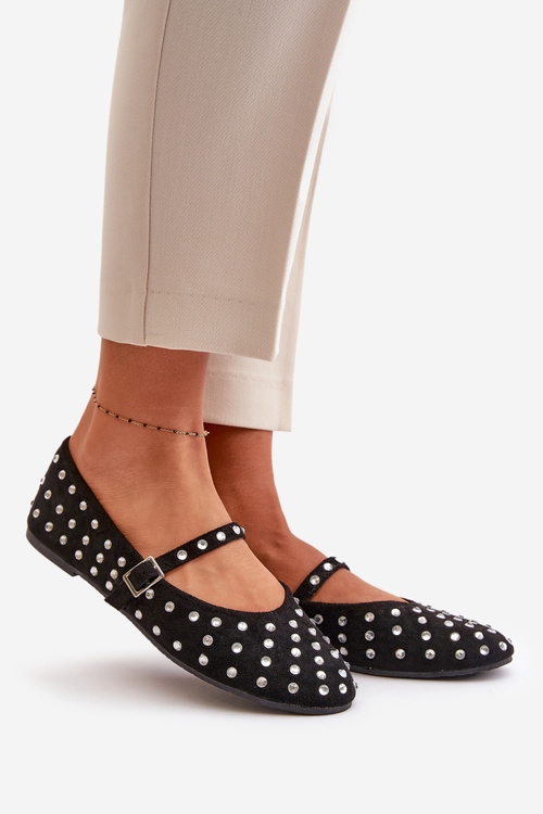 Декоровані балетки з ремінцем з екологічно чистої замші Tirilissa