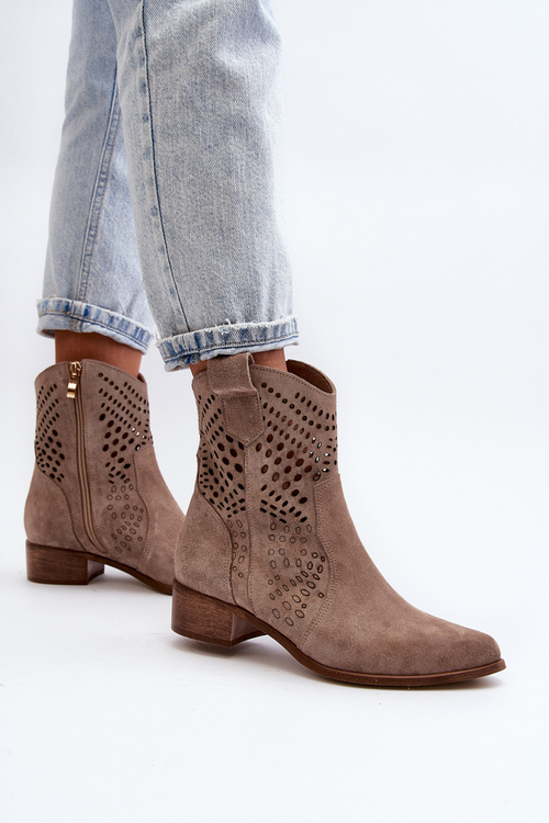 Жіночі ботильйони ажурні на підборах Zazoo 3394/2 Cappuccino
