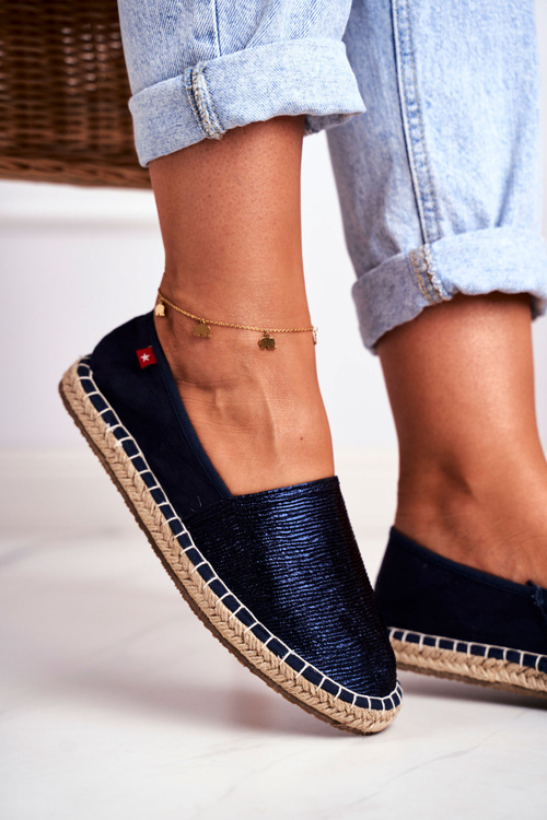 Жіночі еспадрільї з плетеною підошвою темно-синього кольору з великою зіркою DD274A147