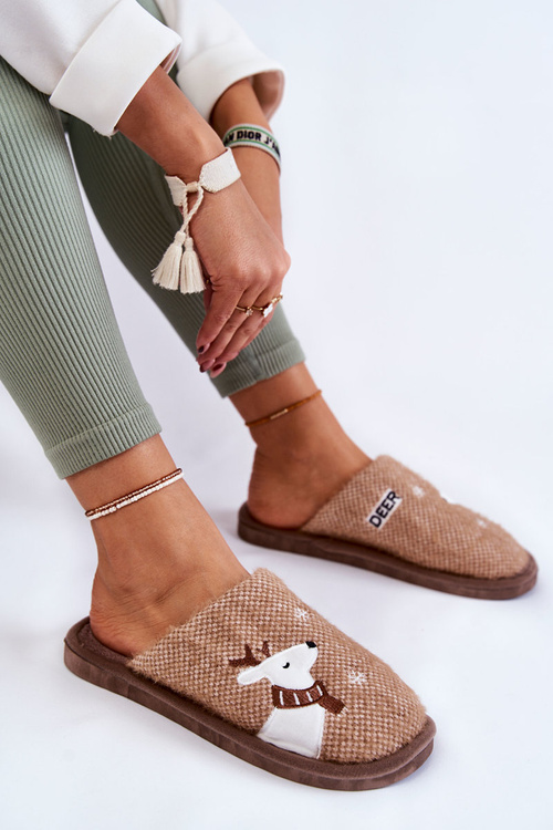 Жіночі різдвяні тапочки з оленями коричневого кольору Millio