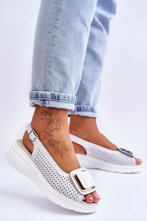 Ажурні шкіряні босоніжки S.Barski BN291 Білі