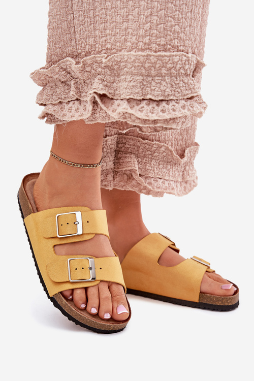 Жіночі Сандалі На Корковій Платформі З Пряжкою Жовті Evisolla