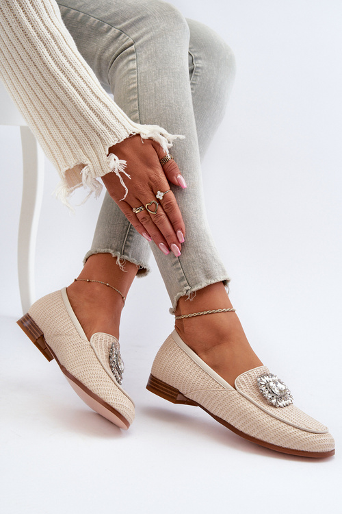 Жіночі лофери на плоскій підошві з пряжкою, бежеві D&A MR38-676