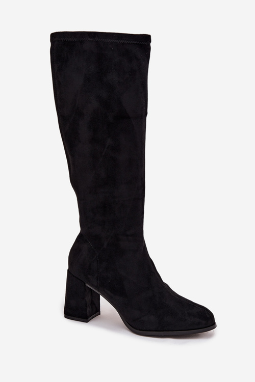 Жіночі чоботи на каблуці з еко замшу чорні Yelisse