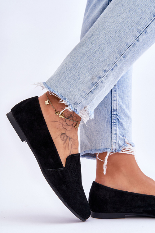 Замшеві зручні лофери чорні Giovana