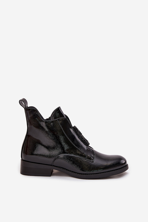 Лаковані утеплені жіночі чоботи з оздоблювальним елементом S.Барски HY52-525 Чорний