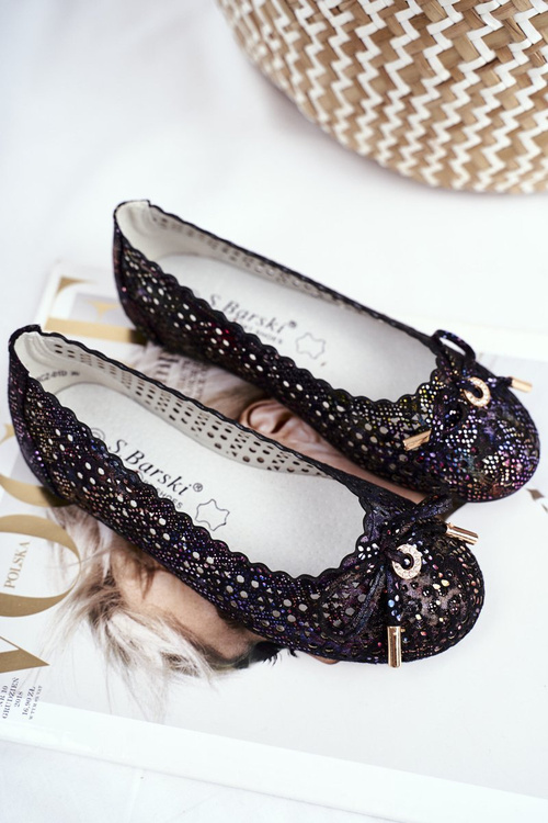 Дитячі чорні балерини з перфорацією на липучці Remtro