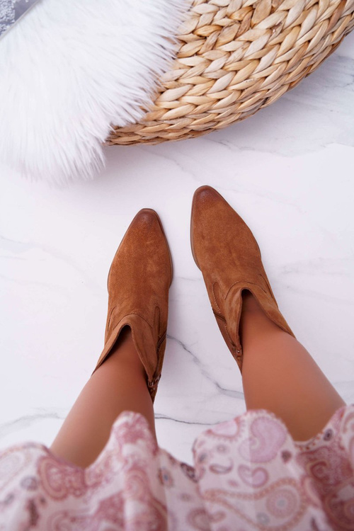 Жіночі чоботи на підборах шкіра замша коньяк Ніколь 2433